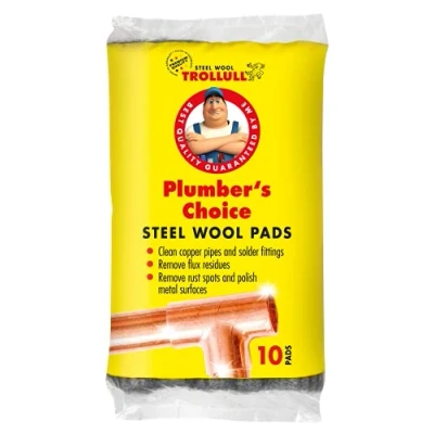 Abbildung von TROLLULL Plumber‘s Choice Stahlwolle, reinigt Kupferrohre und armaturen, Messing Aluminiumoberflächen, entfernt Oberflächenrost, 10 Pads
