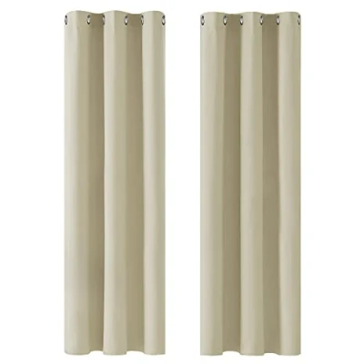 Abbildung von Deconovo Vorhänge Blickdicht Verdunkelunsgardinen mit Ösen Dicke Thermovorhang Kälteschut Hitzeschutz, 183x107cm(HöhexBreite), Beige, 2er Set