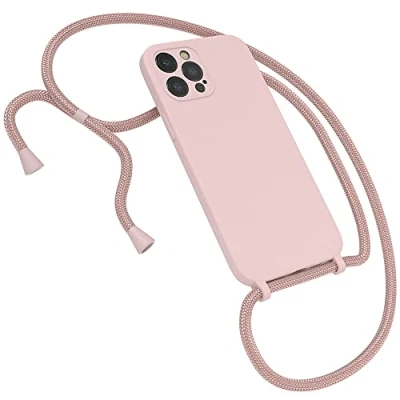 Abbildung von EAZY CASE Premium Silikon Handykette kompatibel mit iPhone 12 Pro Max Handyhülle Umhängeband, Handykordel Schutzhülle, Silikonhülle, Hülle Band, Kette für Smartphone, Alt Rosa