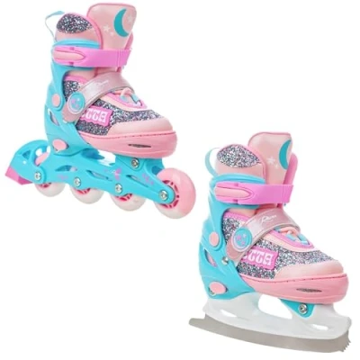 Abbildung von Eiskunstlauf Schlittschuhe 2in1 Einstellbare Räder LED Etta Rosa/Blau