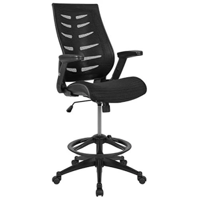 Abbildung von Flash Furniture BL ZP 809D BK GG Stuhl, hohe Rückenlehne, mit verstellbarem Fußring und verstellbaren Klapparmen, schwarz Modern 28&quot; W x D 44.5&quot; 52.25&quot; H