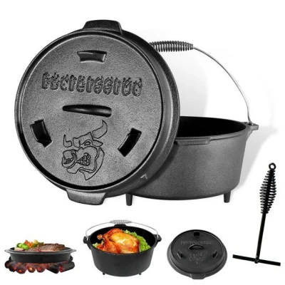 Abbildung von CCLIFE Grilltopf Dutch Oven Gusseisen Feuertopf für Grill Camping