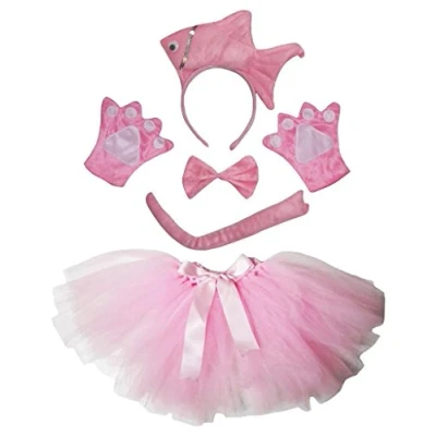 Abbildung von Petitebelle 3D Stirnband Bowtie Schwanz Handschuhe Rock Unisex Adult 5pc Kostüm Einheitsgröße Pink Fish