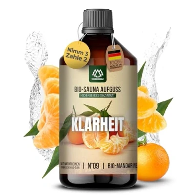 Abbildung von NORDHOLZ® Saunaaufguss BIO [NATURREINE ÄTHERISCHE ÖLE] Sauna Aufgussmittel #9 Klarheit 250ml Mandarine Aufguss aus Franken Saunaöl