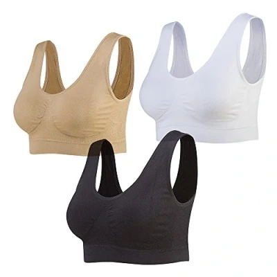 Abbildung von Lemef Damen Seamless Sport BH mit Merfarben Wohlfühl BH, 1*weiß,1*schwarz,1*hautfarben, L
