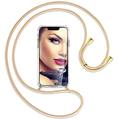 Abbildung von mtb more energy® Handykette kompatibel mit Samsung Galaxy A55 Shiny Gold/Goldfarbene Ösen Smartphone Hülle zum Umhängen Anti Shock Full TPU Case