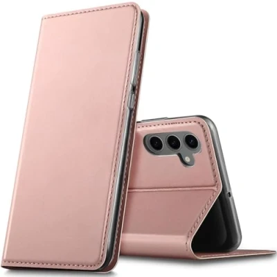 Abbildung von Verco Handyhülle für Samsung Galaxy S24, Premium Handy Flip Cover S24 5G Hülle [integr. Magnet] Book Case PU Leder Tasche, Rosegold