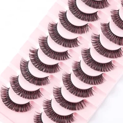 Abbildung von False Eyelashes Russian Strip Lashes Natural Fluffy Wispy D Curly 10 Pairs Reusable Fake Faux Mink Thick Short Soft Eyes Lash