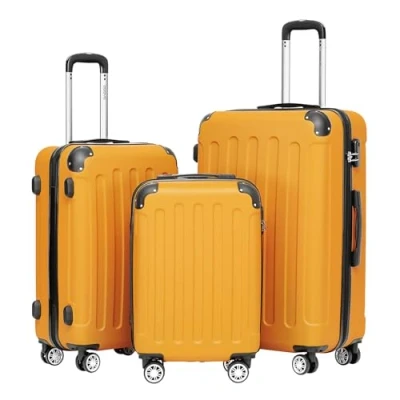 Abbildung von BEIBYE Hartschalen Koffer Trolley Rollkoffer Reisekoffer Sicherheit Zahlenschloß Zwillingsrolle ABS Material Handgepäck 4 Rollen (M L XL Set) (Orangen,