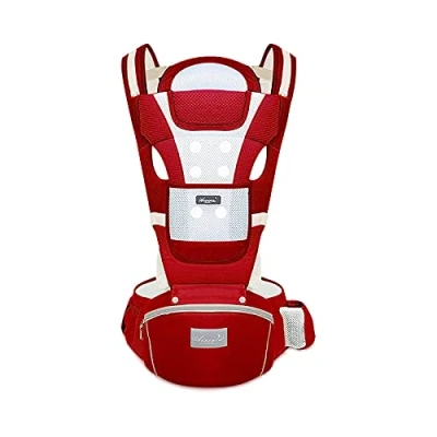 Abbildung von SONARIN Babytrage Atmungsaktiv mit Hüftsitz für Neugeborene und Kleinkinder von 0 36 Monate,Reiner Baumwolle 3D Air Mesh Ergonomische,Multiposition,Bis zu 30 kg(Rot)