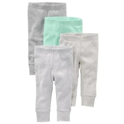 Abbildung von Simple Joys by Carter&#039;s Unisex Baby 4 Pack Neutral Infant and Toddler Pants, Grau/Hellgrau/Minzgrün/Streifen, 3 6 Monate (4er Pack)