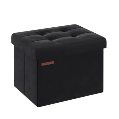Abbildung von SONGMICS Sitzhocker mit Stauraum, kleine klappbare Sitzbank, 31 x 41 cm Fußbank, Aufbewahrungsbox, bis 130 kg belastbar, für Wohnzimmer Schlafzimmer Schlafsaal, tintenschwarz LSF200B01