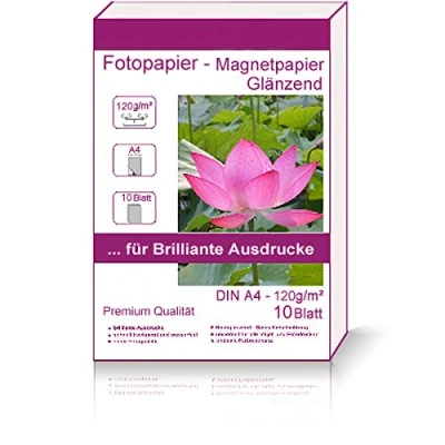 Abbildung von 10 Blatt DIN A4 210x297 mm 120g/m² Fotopapier Magnetpapier glänzend Hglossy wasserfest Photopapier photopaper photo paper 120g / m² 120g/qm 210 x 297 21 29,7 cm