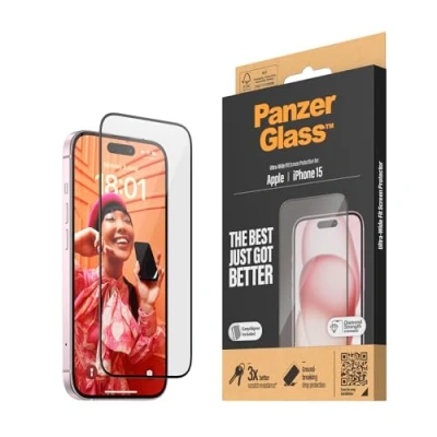 Abbildung von PanzerGlass™ Kratzfester Displayschutz für Apple iPhone 15 Ultra Wide Fit und kristallklare Anzeige, Stoßfestigkeit Fallschutz mit Montagehilfe einfache Installation