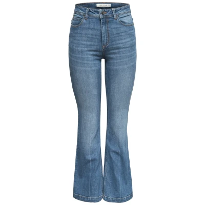 Abbildung von Damen JDY Flare Jeans Stretch Denim Hose JDYFLORA Basic High Waist Schlaghose Baumwolle, Farben:Blau, Größe:25W / 34L