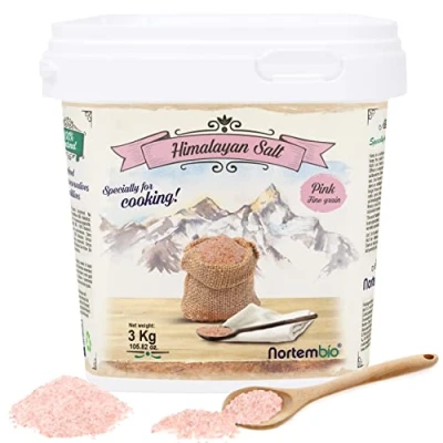 Abbildung von Nortembio Rosa Himalaya Salz 3 Kg. Feinkorn (1 2 mm). 100% Natürliches Salz. Reich an Mineralien. Gesundes Kochen. Unraffiniert. Ohne Konservierungsstoffe. Aus Punjab Pakistan.
