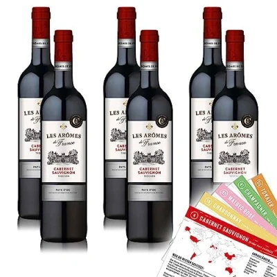 Abbildung von Les Aromes de France Cabernet Sauvignon IGP, trocken, sortenreines Weinpaket + VINOX Winecards (6x0,75l)