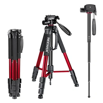 Abbildung von Neewer Tragbarer 177 Zentimeter Aluminium Legierung Kamera Stativ Einbeinstativ mit 3 Wege Drehgelenk Pan Head, Tasche für DSLR Kamera, DV Video Camcorder, belastbar bis 4 Kilogramm rot (sab264)