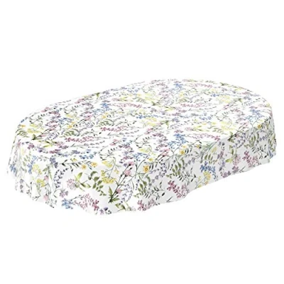 Abbildung von ANRO Wachstuch Tischdecke abwaschbar Wachstuchtischdecke Wachstischdecke Blumenmotiv Weiß Oval 200x140cm