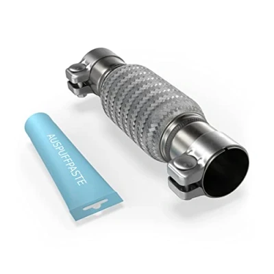 Abbildung von Flexrohr Universal Flexstück Wellrohr Hosenrohr Flexibles Rohr Edelstahl Interlock Ø55 x 150 260mm mit 2 Schellen inkl. Auspuff Kitt .Einbau ohne Schweißen