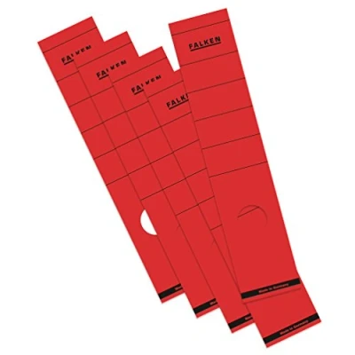 Abbildung von Original Falken 10er Pack Ordner Rückenschild. Made in Germany. Etiketten 60 x 290 mm selbstklebend für 8 cm breite rot