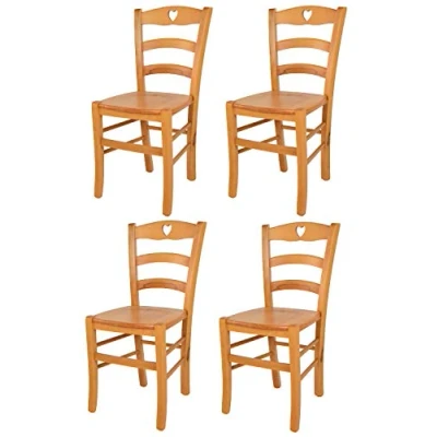 Abbildung von t m c s Tommychairs 4er Set Stühle Cuore für Küche und Esszimmer, Robuste Struktur aus Buchenholz in der Farbe Honig lackiert Sitzfläche Holz