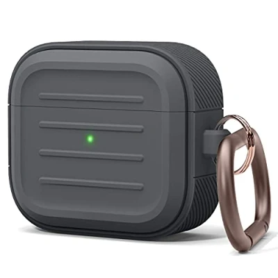 Abbildung von elago Armor Hülle mit Schlüsselanhänger Kompatibel AirPods 3 Etui Cover Unterstützt drahtloses Laden, stoßfest, voller Schutz (Dunkel Grau)