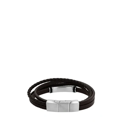 Abbildung von s.Oliver Armband für Herren, Gravierbar, Leder / Edelstahl, Braun, Länge: 20 21,5 cm