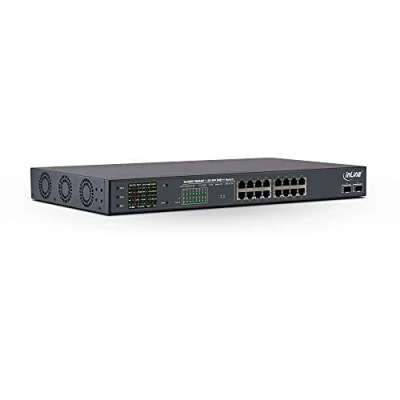 Abbildung von InLine® PoE++ Gigabit Netzwerk Switch 16 Port, 1GBit/s, 2xSFP, 19&quot;, Metall, Lüftersteuerung, mit Display, Passwortschutz, 300W