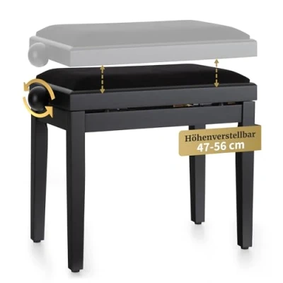 Abbildung von Classic Cantabile Klavierbank Pianobank Schwarz Matt (Hochwertiger Sitzkomfort, 1 St., Sitzfläche 55 x 32 cm), Leichtgängige Spindelmechanik