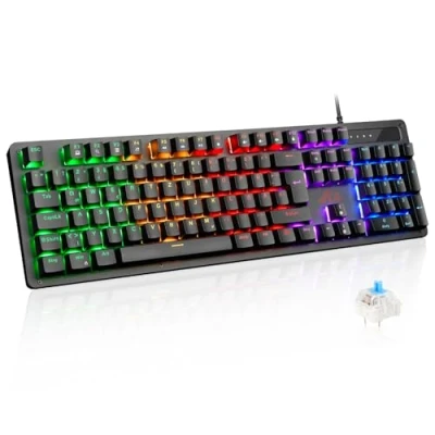Abbildung von Rii Mechanische Tastatur Gaming Keyboard, Kabel mit QWERTZ, Blaue Schalter (Laut), in Voller Größe (Nicht Hot Swap fähig, Schäfte sind Nicht austauschbar)