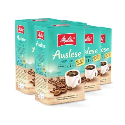 Abbildung von Melitta Auslese Medium Filter Kaffee 6 x 500g, gemahlen, Pulver für Filterkaffeemaschinen, 50% entkoffeiniertem Kaffee, mittlere Röstung, geröstet in Deutschland, im Tray