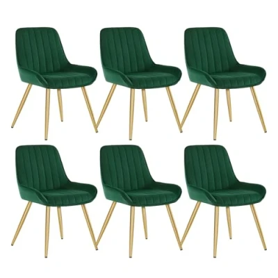 Abbildung von Lestarain Esszimmerstühle 6er Set, Retro Küchenstühle Wohnzimmerstühle Sitzfläche Aus Samt Retrostuhl mit Metallbeine Besucherstuhl Stuhl für Esszimmer Wohnzimmer Küche Dunkelgrün