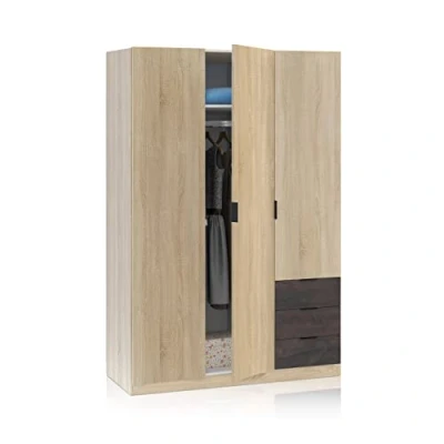 Abbildung von Habitdesign LC0323F Kleiderschrank mit DREI Türen und Schubladen, Maße: 121 cm (L) x 180 (H) 52 (T), kanadische Eiche, Oxid