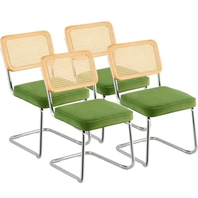 Abbildung von VEVOR Rattan Stühle, 4er Set, Moderner Esszimmerstuhl, Gepolsterter Samt Akzentstuhl mit Rückenlehne, Retro Esszimmer Küchenstuhl für Wohnzimmer, Schlafzimmer, Lesezimmer, Grün
