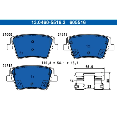 Abbildung von ATE 13.0460 5516.2 Bremsbelagsatz mit akustischer Verschleißwarnung Zubehör HYUNDAI: Santa Fé IV, IV Box Body / SUV