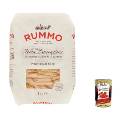Abbildung von 8x Rummo Penne Rigate N. 66 Hartweizengrieß Pasta Italienische Nudeln 1Kg Packung + Italian Gourmet Polpa di Pomodoro 400g Dose