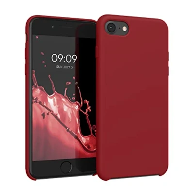 Abbildung von kwmobile Hülle kompatibel mit Apple iPhone SE (2022) / (2020) 8 7 Silikon Handy Case Handyhülle weiche Oberfläche kabelloses Laden Dunkelrot