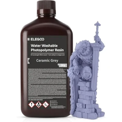 Abbildung von ELEGOO Resin Wasser Abwaschbar 2kg Grau, 405nm LCD UV Härtung 3D Drucker Water Washable für MSLA/LCD/DLP