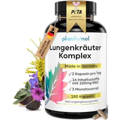 Abbildung von 16 fach Komplex! 180 Lungenkraut Kapseln hochdosiert mit Lungwort Malvenblättern Thymian Primelwurzel Eukalyptus &amp; Salbeiblättern