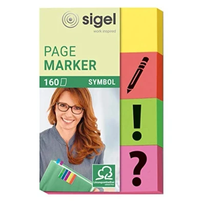 Abbildung von SIGEL HN635 Haftmarker Pfeile aus Papier, 160 Streifen im Format 20 x 50 mm, gelb/orange/grün/pink
