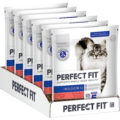 Abbildung von PERFECT FIT Indoor Adult Trockenfutter für erwachsene Katzen ab 1 Jahr Rind, 750g (6 Beutel)