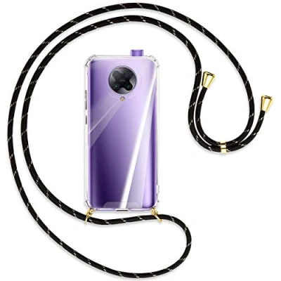 Abbildung von mtb more energy® Handykette kompatibel mit Xiaomi Poco F2 Pro, Redmi K30 Pro/Ultra (6.67&#039;&#039;) Schwarz+Gold gestreift/Gold Smartphone Hülle zum Umhängen Anti Shock Strong TPU Case