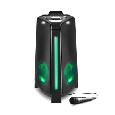 Abbildung von MEDION P61552 Party Soundsystem (Partylautsprecher inkl. Mikrofon, Karaoke Partybox, Akku, Bluetooth, True Wireless Stereo, 2X 220 Watt, Lichteffekte, USB, AUX, Mikrofonanschluss, Kompaktanlage)