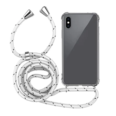 Abbildung von MyGadget Handykette für iPhone X Xs [ TPU Hülle mit verstellbaren Band ] Handyhülle Handyband zum Umhängen Kordel Schnur Case Schutzhülle Weiß Muster
