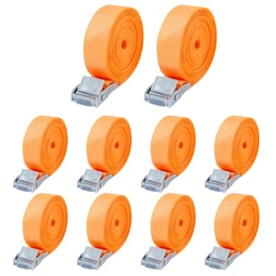 Abbildung von 10 Stück Spanngurt,Zurrgurt,25 mm x 2 m, Spanngurte mit klemmschloss，Für Fahrräder, Trolleys, Gepäck, nach DIN EN 12195 2, Farbe orange