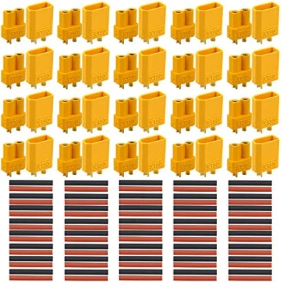 Abbildung von QitinDasen 20 Paare Premium XT 30 Männlich Weiblich Batterie Anschlüsse, Hochstrom Goldstecker Goldkontaktstecker Rundstecker Stecker Buchse, mit Schrumpfschlauch