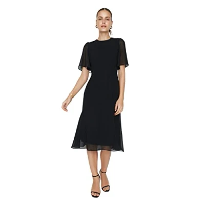 Abbildung von Trendyol Damen, reguläre Midi, A Linie, Normale Passform, gewebtes Kleid, Schwarz, 42