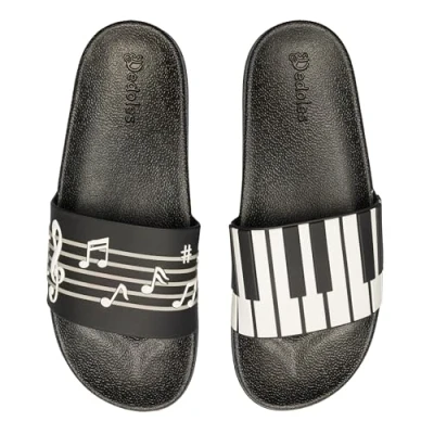 Abbildung von Dedoles Badeschuhe &amp; Hausschuhe Damen Herren Kinder Badesandalen lustige Designs Bücher Kaffee Party Pizza Fuchs Bär Lama Wolken Geschenk, Farbe: Klaviermusik, Gr.: 46 EU