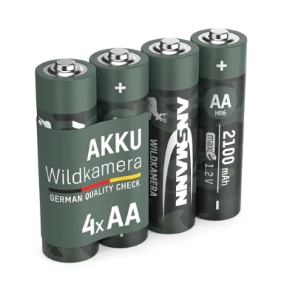 Abbildung von ANSMANN Wildkamera Akku Mignon AA LR06 2100 mAh 1,2V NI MH, 4 Stück, wiederaufladbar, für Wildtierkamera Tierbeobachtung Nachtsicht Überwachung Ersatzakku